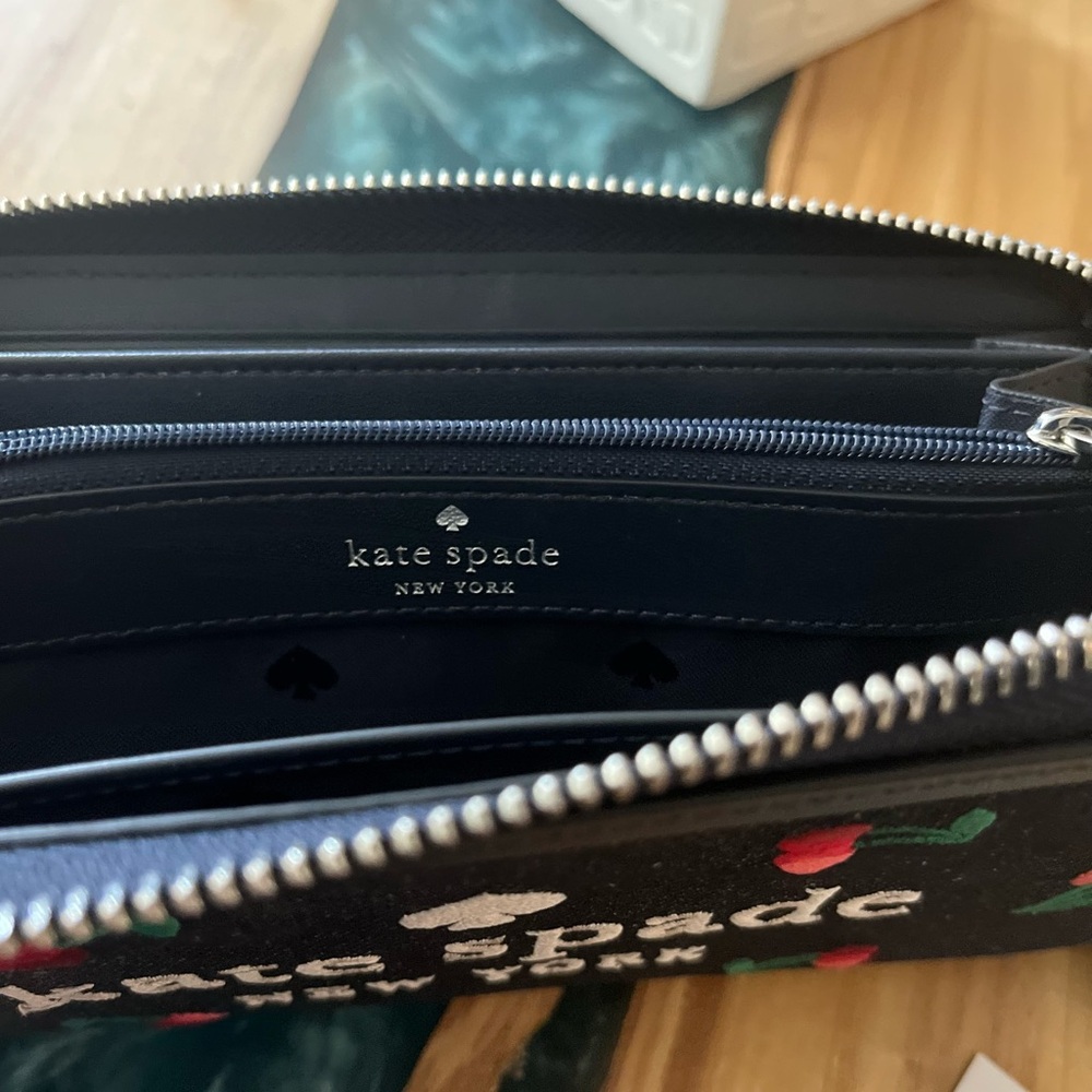Kate Spade Denim NWT Cherry🍒wallet with Embroidery - Picture 6 of 10